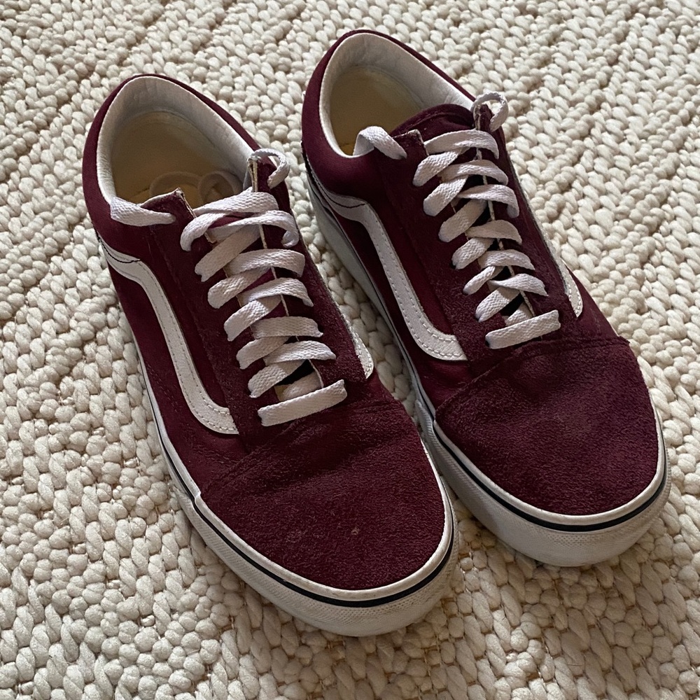 Vans Burgundy and White Sneakers